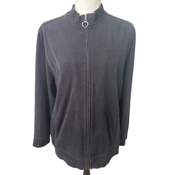 Allison Daley Women’s Large Black Velour Jacket Full Zip Pockets Stretch Charm - Picture 1 of 8